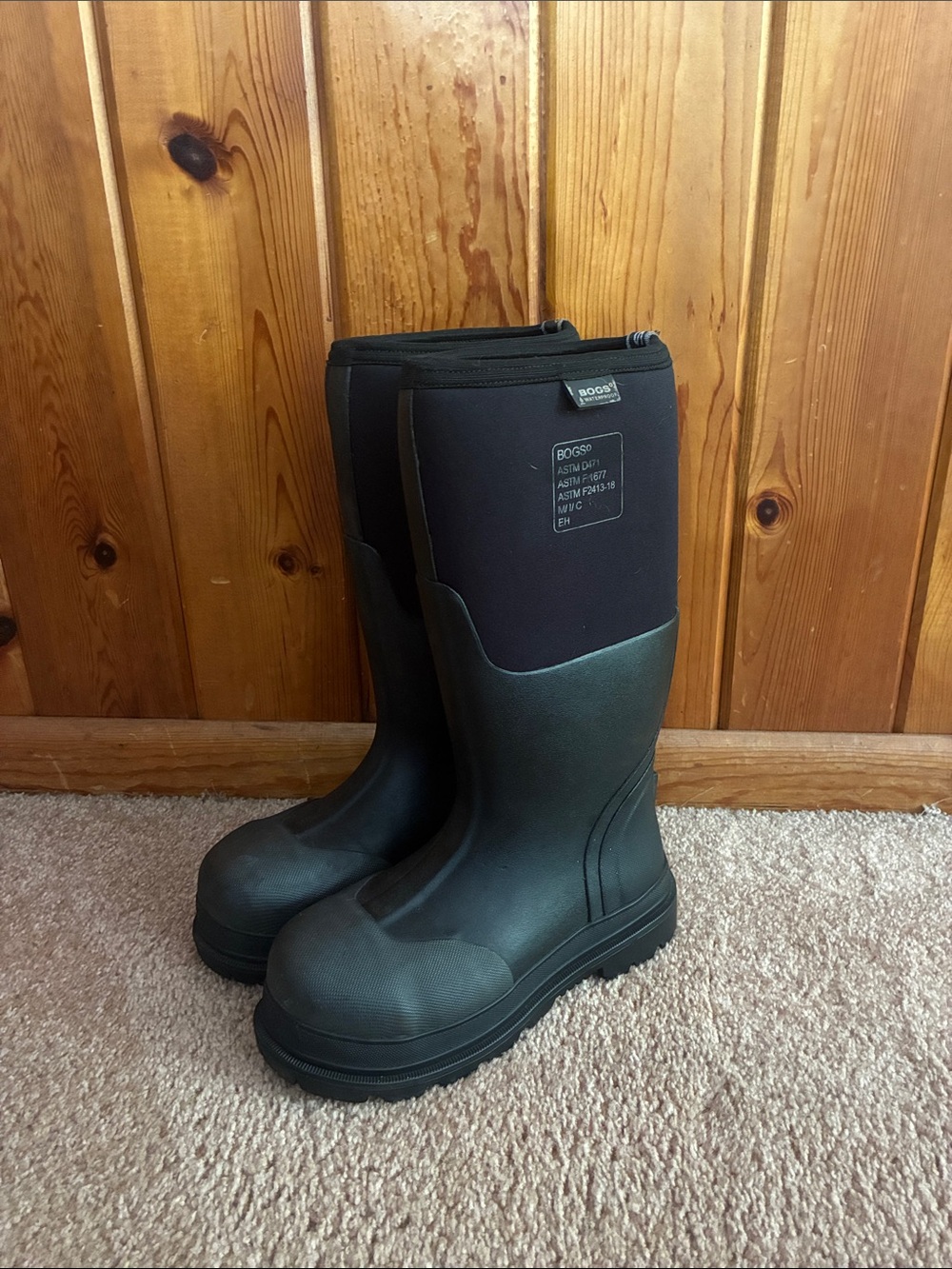 Bogs Black Tall Waterproof Safety Boots men’s size 5 steel toe forge boots